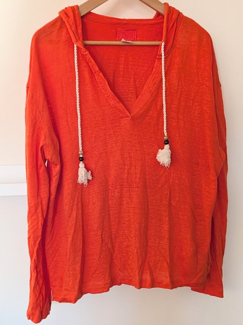 Sigrid Olsen Women's 100% Linen Knit Lightweight Hoodie Pullover Orange L GUC